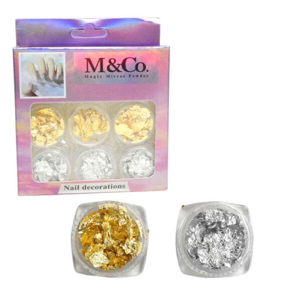 Decoraciones para uñas dorado y plateado m&co 6u