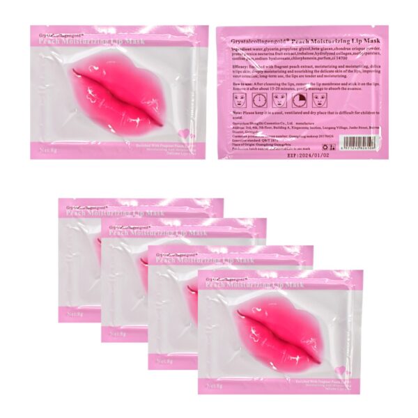 Parche hidratante para labios Peach empaque rosado con blanco