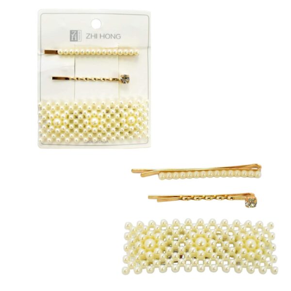 Set de ganchos sandinos y gancho rectangular de perlas blancas Zhi Hong