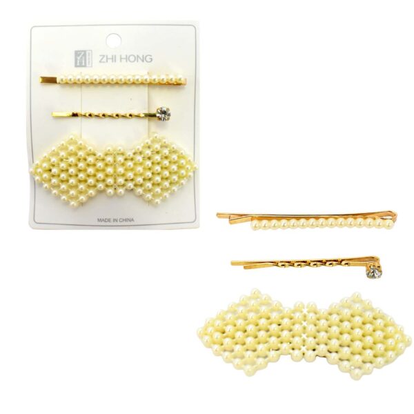 Set de ganchos sandinos y gancho en forma de moña perlas blancas ZHI HONG