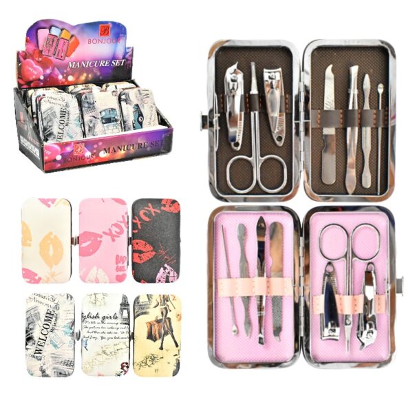 Kit de manicura con estuche de cuero sintetico en diseño surtido