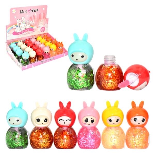 Brillo Labial Con Glitter En Presentacion De Conejo Con Gorrito