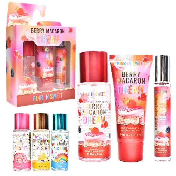 Kit de splash, crema y locion Pink In Sweet aromas surtidos