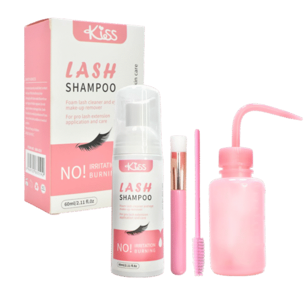 Kit De Lash Shampoo Para Pestañas Kiss 60 Ml Caja Rosada Con Blanco