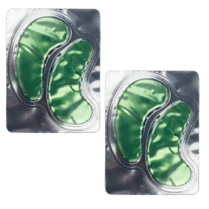 Parche verde de hidrogel para ojeras empaque plateado